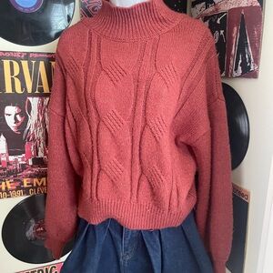SO XL thick knit red sweater with raised detailing and turtleneck